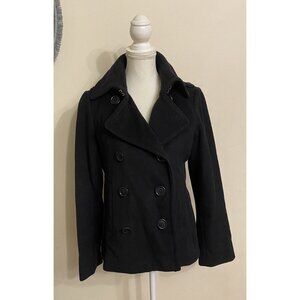 J.CREW Women's Double Breasted 100% Wool Pea Coat Jacket Black Size Medium